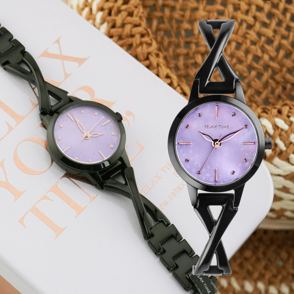 Relax Time 時光漫舞 芭蕾舞者時尚女錶 手錶-黑×紫貝殼/22mm RT-117-05