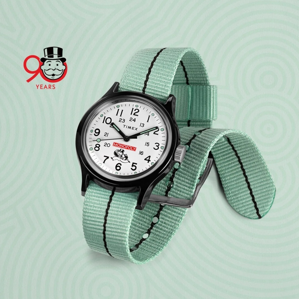 TIMEX 天美時 x Monopoly MK1 36 毫米 桌游 地產大亨 大富翁 聯名手錶(白x綠TXTW2Y47100)