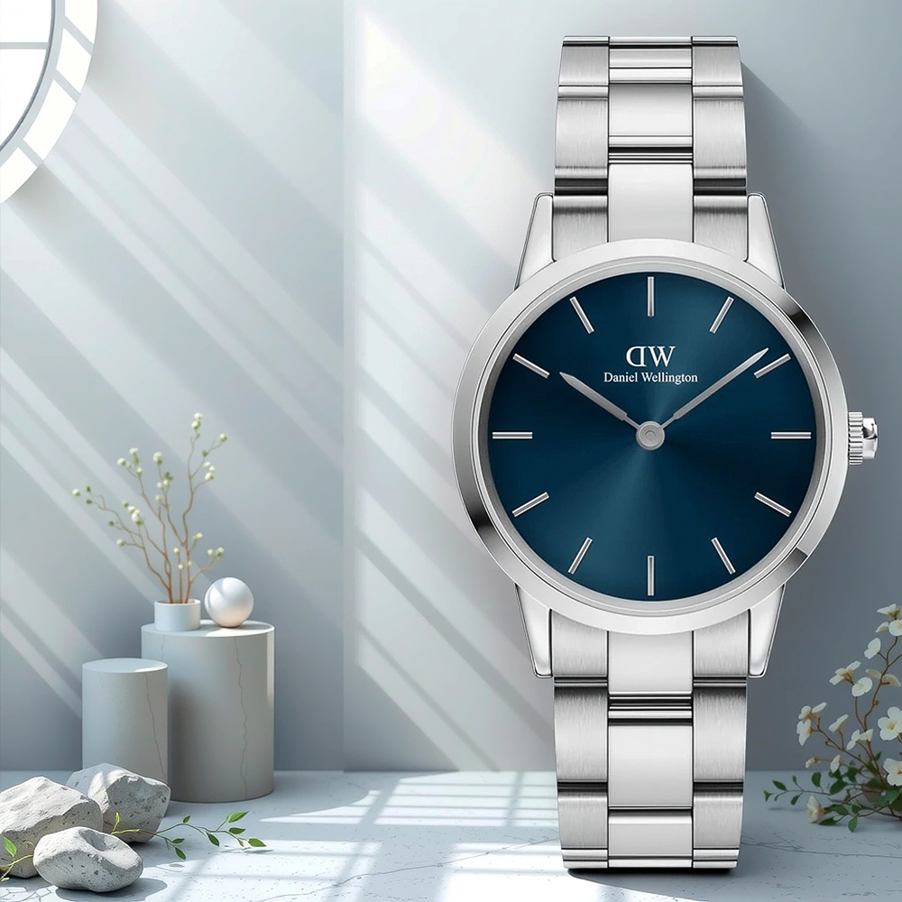 Daniel Wellington DW 女錶-36mm/銀框x藍面 Iconic Link Arctic 極簡美學手錶 DW00100458