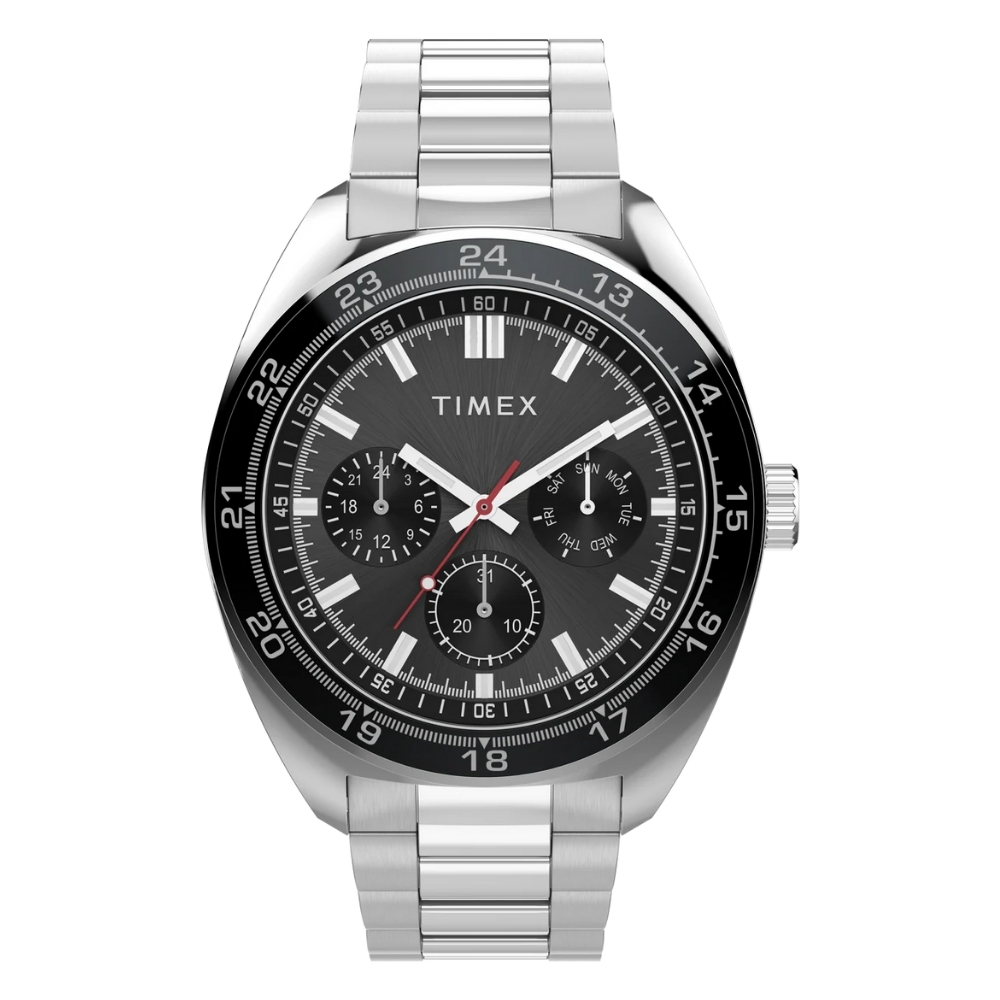 TIMEX 天美時 Weston 45毫米 星期 日期 24小時顯示 多功能不鏽鋼鍊帶腕錶 (銀x黑 TXTW2Y22600)