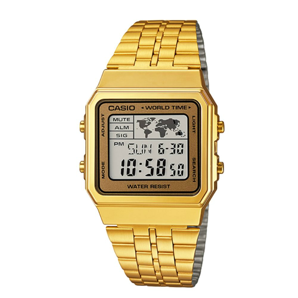 CASIO 卡西歐 金色復古方形電子錶/A500WGA-9D
