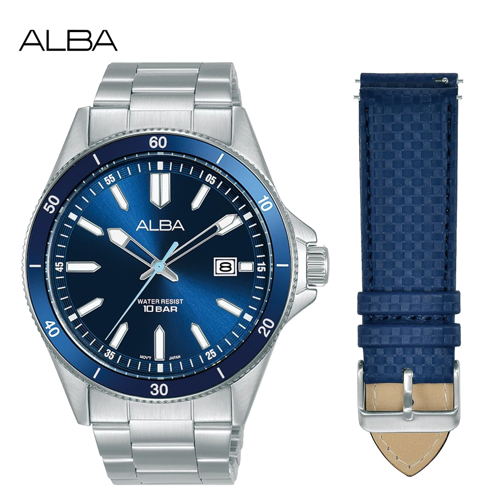 ALBA 雅柏 潛水風格時尚套錶/藍/42mm (VJ42-X377B/AS9V35X2)
