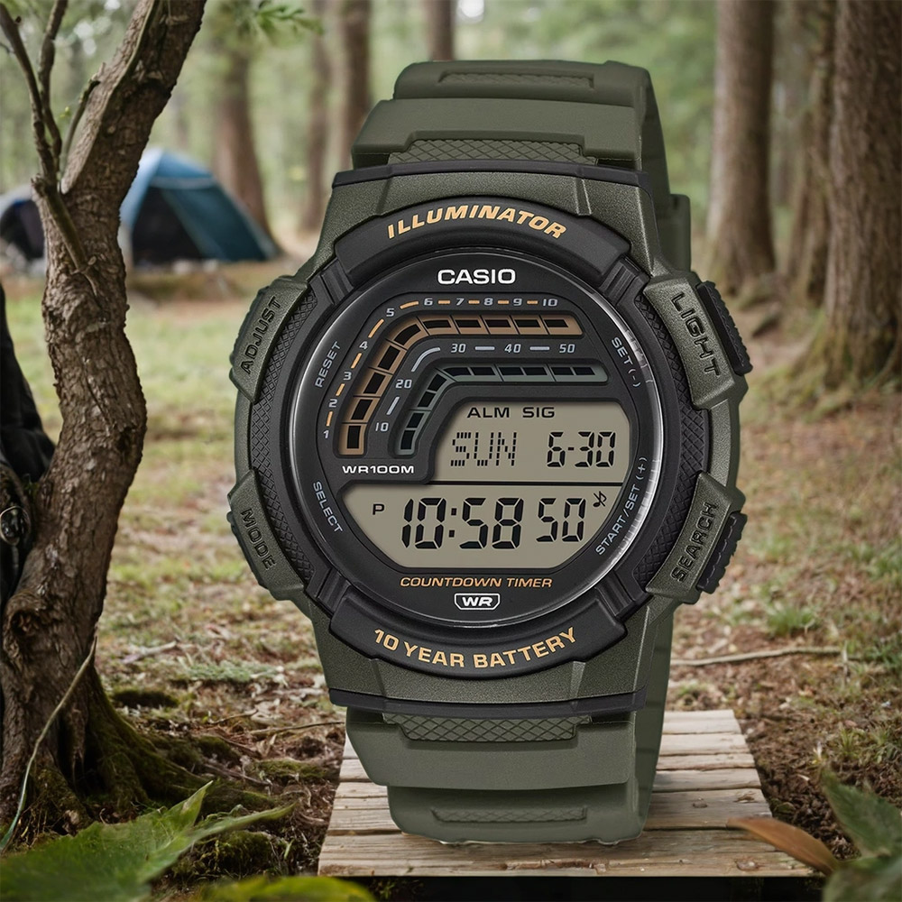 CASIO 卡西歐 復古風大顯示幕手錶 電子錶-墨綠 WS-1800-3A