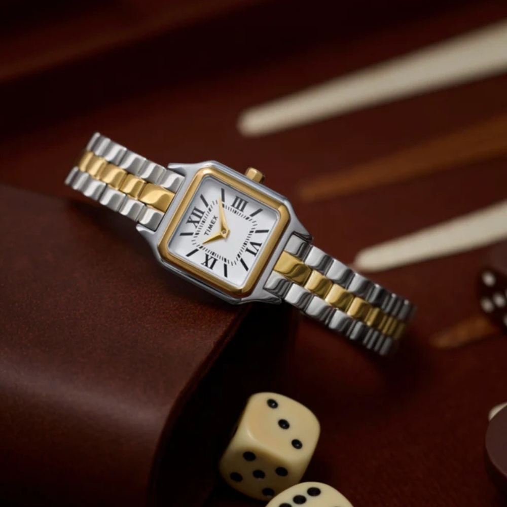 TIMEX 天美時 Addison 23毫米 方型 小巧優雅 不鏽鋼雙色鍊帶女錶(金x銀 TXTW2Y23900)