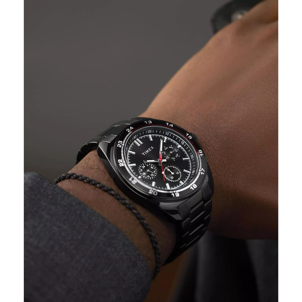TIMEX 天美時 Weston 45毫米 星期 日期 24小時顯示 多功能不鏽鋼鍊帶腕錶 (黑 TXTW2Y22800)