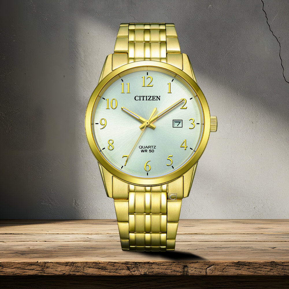 CITIZEN 星辰 大三針 時尚腕錶 男錶 手錶-BI5009-58A-金色-39mm