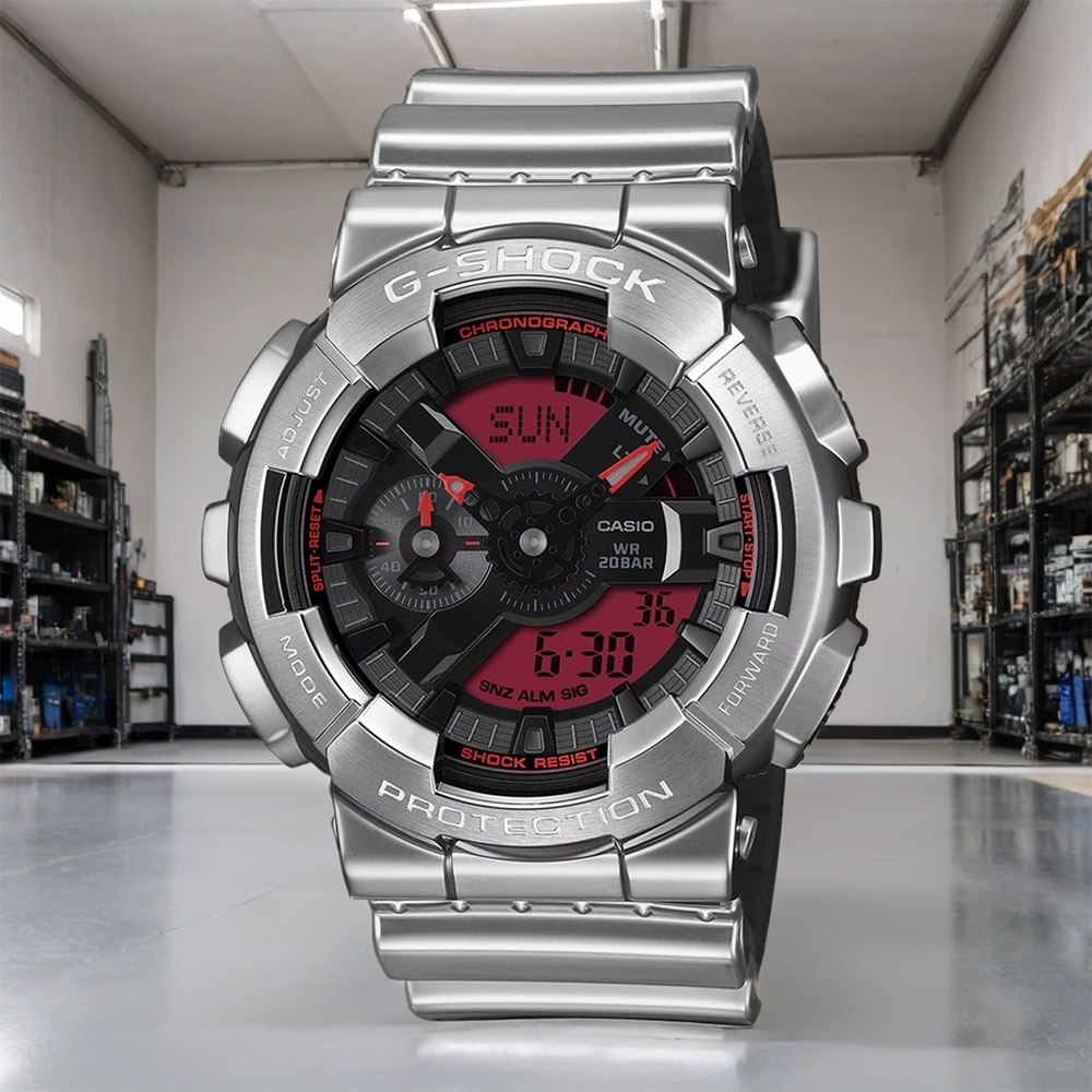 CASIO 卡西歐 G-SHOCK 工業風金屬圈雙顯電子錶 學生錶 手錶 GM-110YRA-8A
