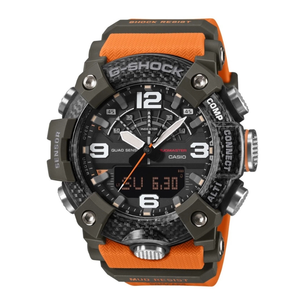 CASIO 卡西歐 G-SHOCK Master of G 藍芽 強悍耐用 防塵泥 霧面質感錶款 黑橘 GG-B100X-1A9_51.3mm