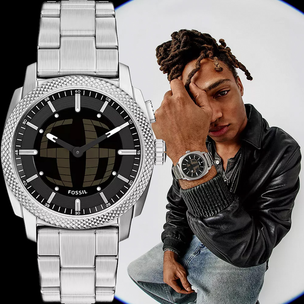 FOSSIL Machine Big Tic 限量復刻雙顯示數位跳秒手錶-金/41mm FS6157
