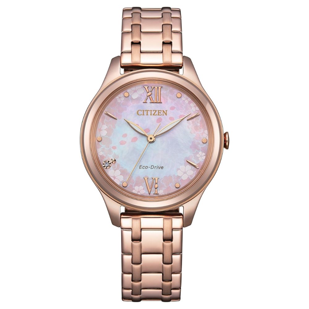 CITIZEN 星辰 LADYS系列 櫻舞翩翩玫瑰金光動能腕錶-EM0508-98W