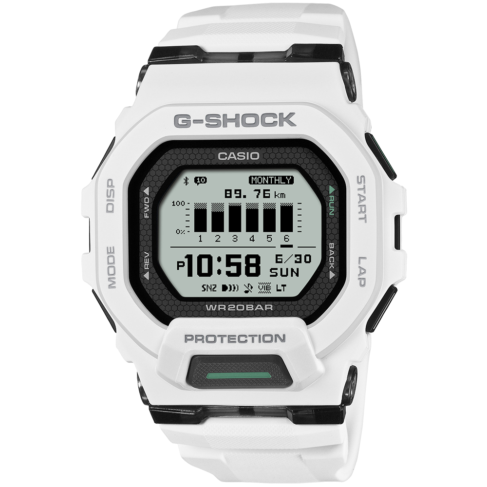 CASIO 卡西歐 G-SQUAD 智慧藍芽運動訓練計時錶/白/GBD-200-7