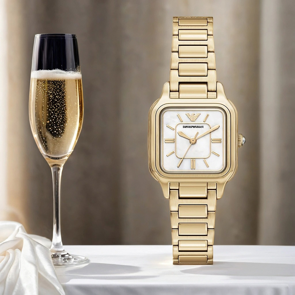 EMPORIO ARMANI Genni 珍珠貝方形女錶-26mm AR11744
