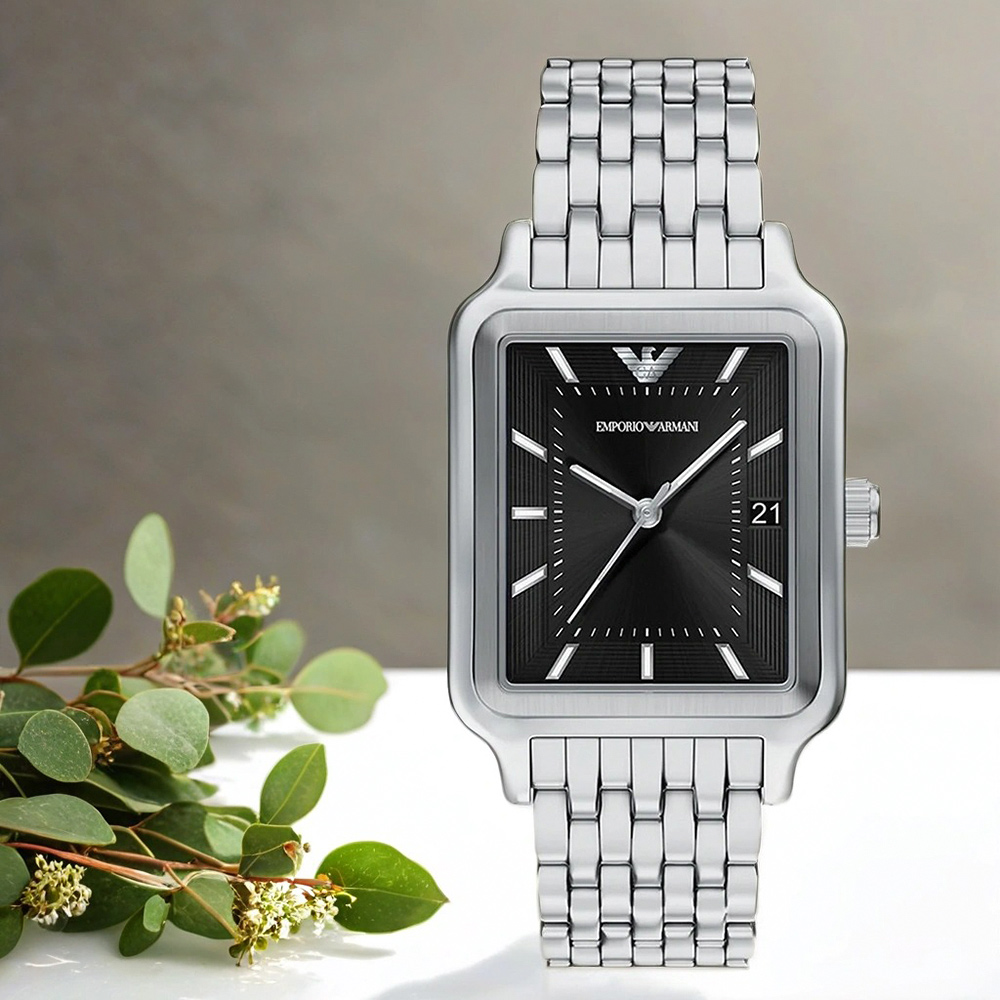 EMPORIO ARMANI 亞曼尼 復古方形日期手錶-32mm AR11755