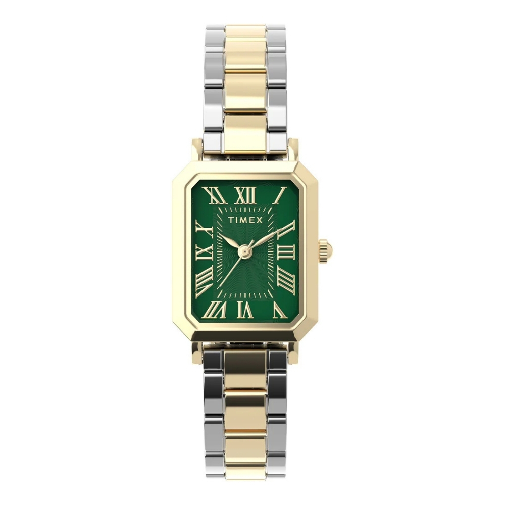 TIMEX 天美時 Vivienne Trend 21毫米 雙色錶殼 錶帶 優雅女士腕錶 (綠x金銀 TXTW2Y72000)