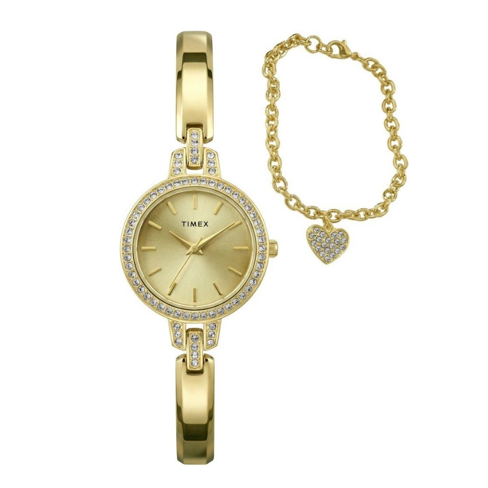TIMEX 天美時 Aveline 28毫米 心型手鍊 腕錶 禮物套裝(金 TXTWG067900)