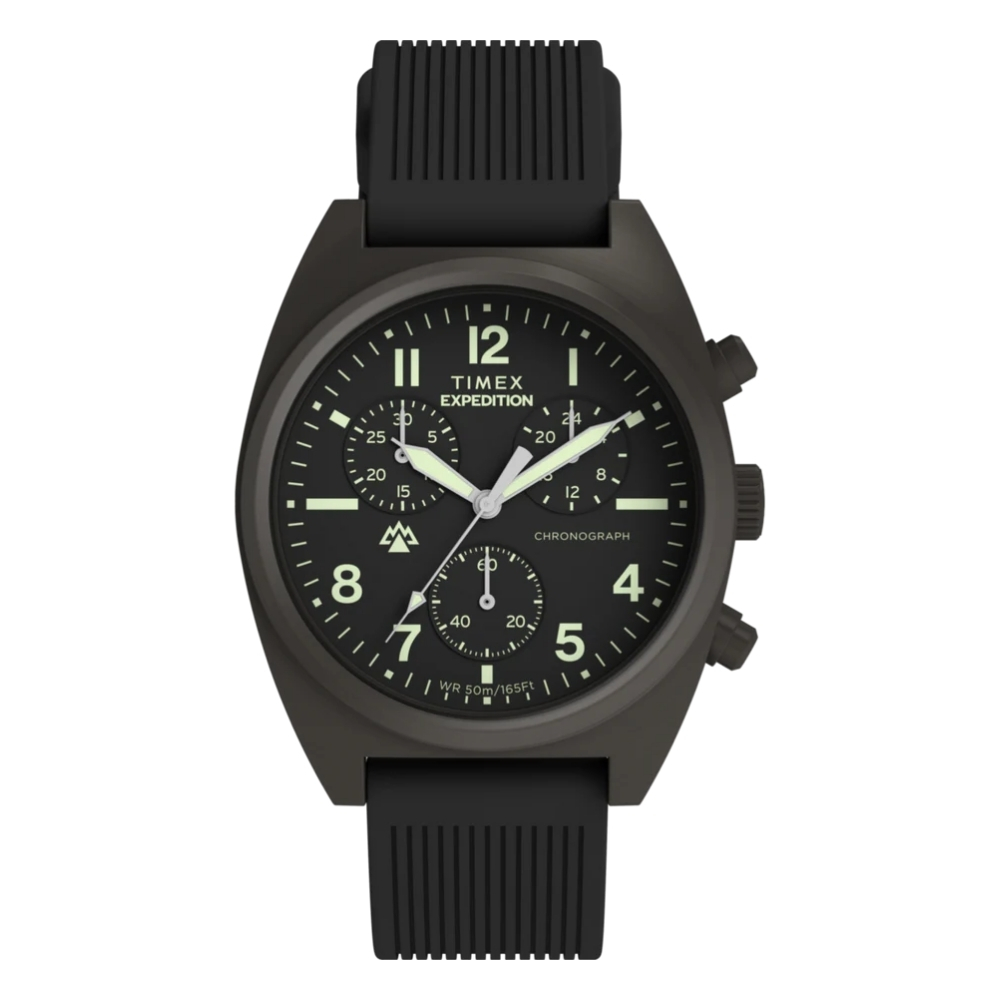 TIMEX 天美時 遠征系列 41毫米 酒桶形 夜光指針 矽膠錶帶 計時碼錶(黑 TXTW2Y61000)