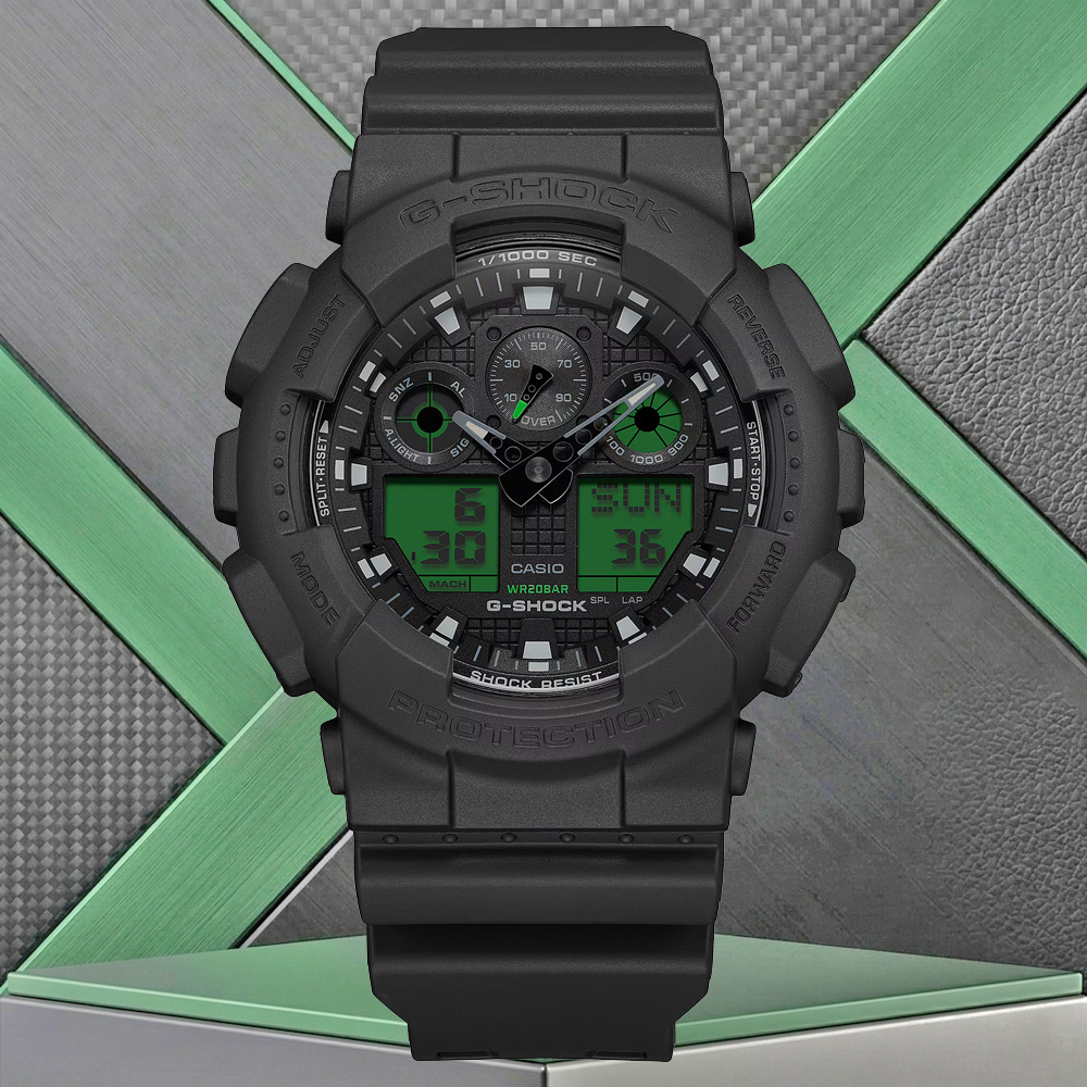 CASIO 卡西歐 G-SHOCK 電光綠 雙顯腕錶 錶 週年慶 雙11 GA-100BEG-1A