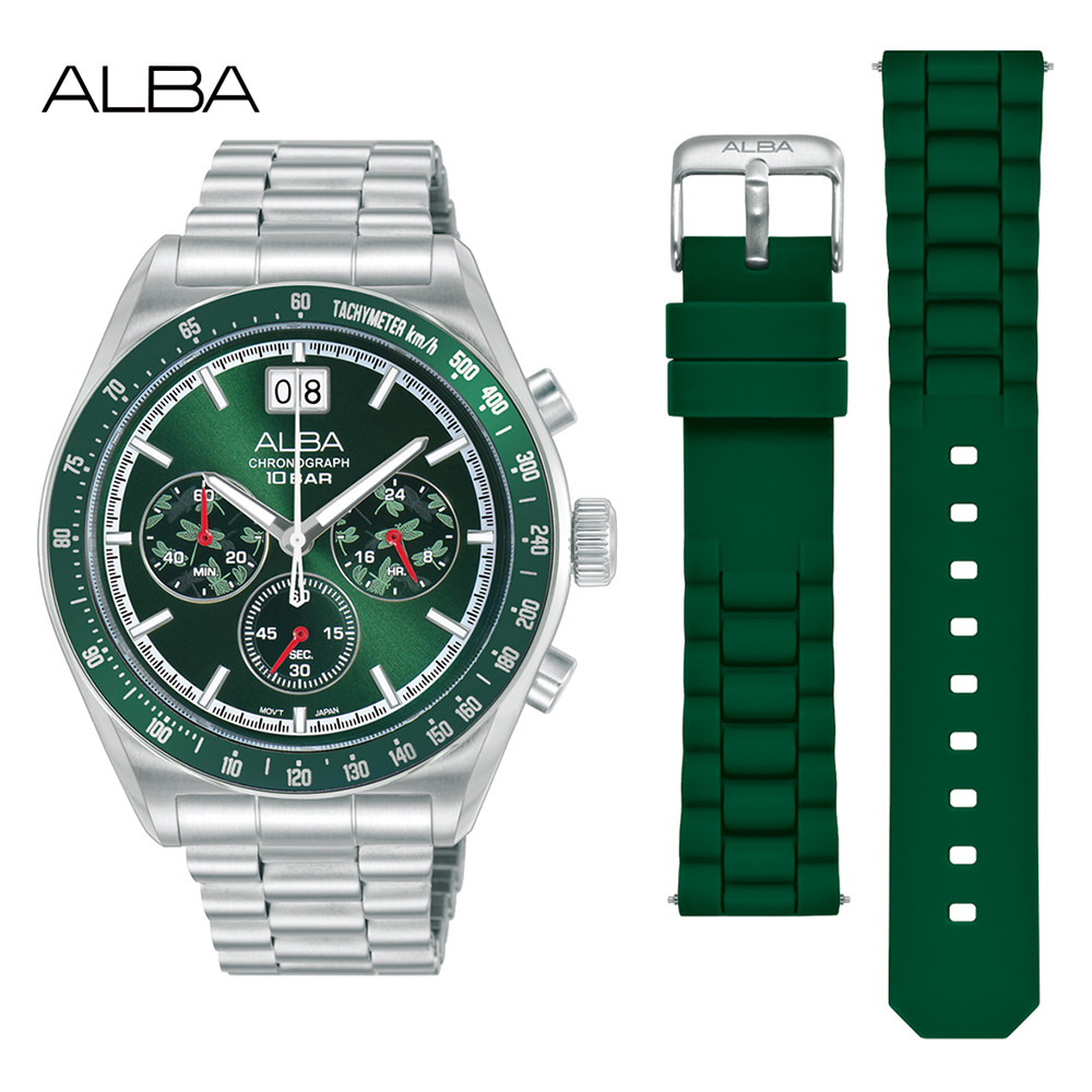 ALBA 雅柏 潛水風格時尚套錶/綠/42mm (VK73-X007G/AU5027X2)