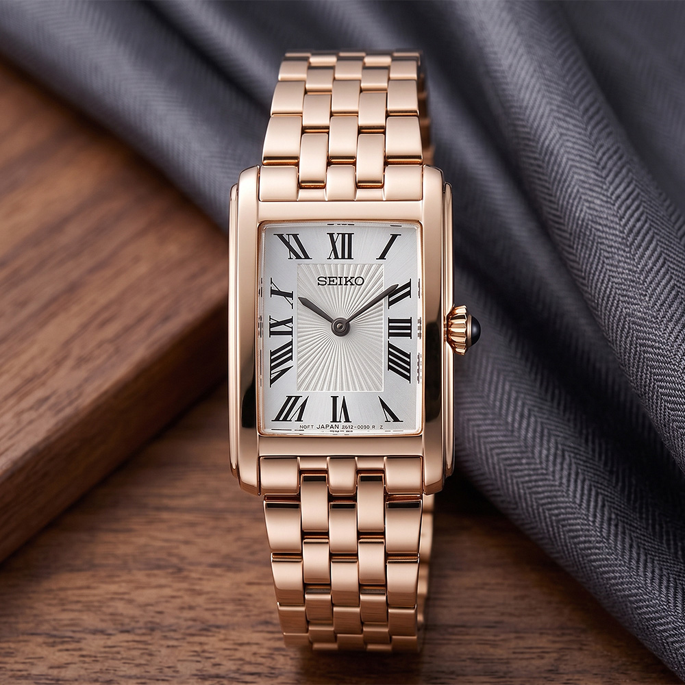 SEIKO 精工 CS系列 優雅羅馬長方形女錶 周年慶獻禮-玫瑰金(HGG002/4N30-00M0P)
