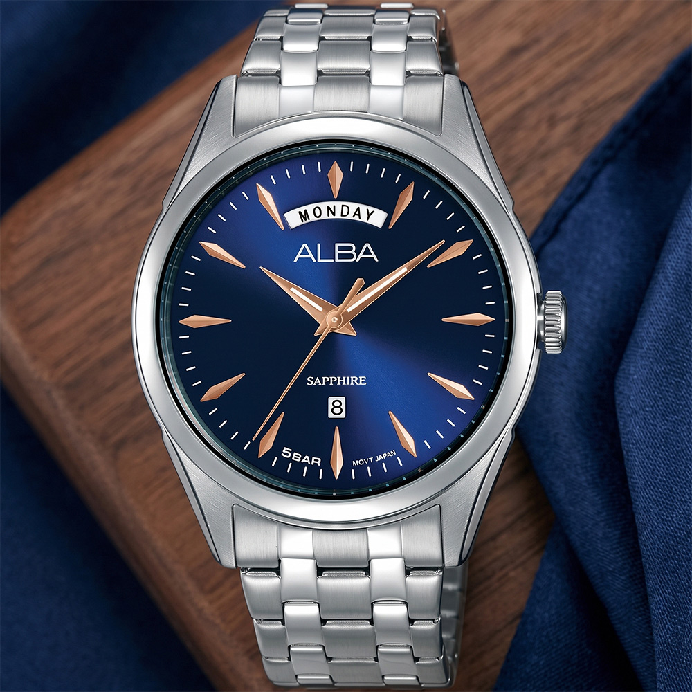 ALBA 雅柏 Prestige Date&day 簡約時尚大三針手錶-40mm(A6B005X1/VJ45-X001B)