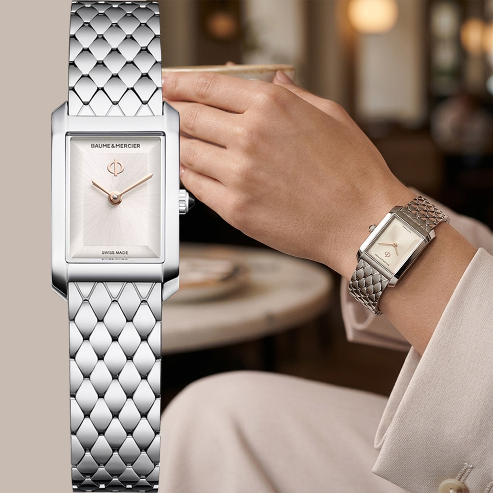 Baume & Mercier 名士 Hampton系列 優雅簡約方形女錶-暖銀色/28x17.7mm M0A10860