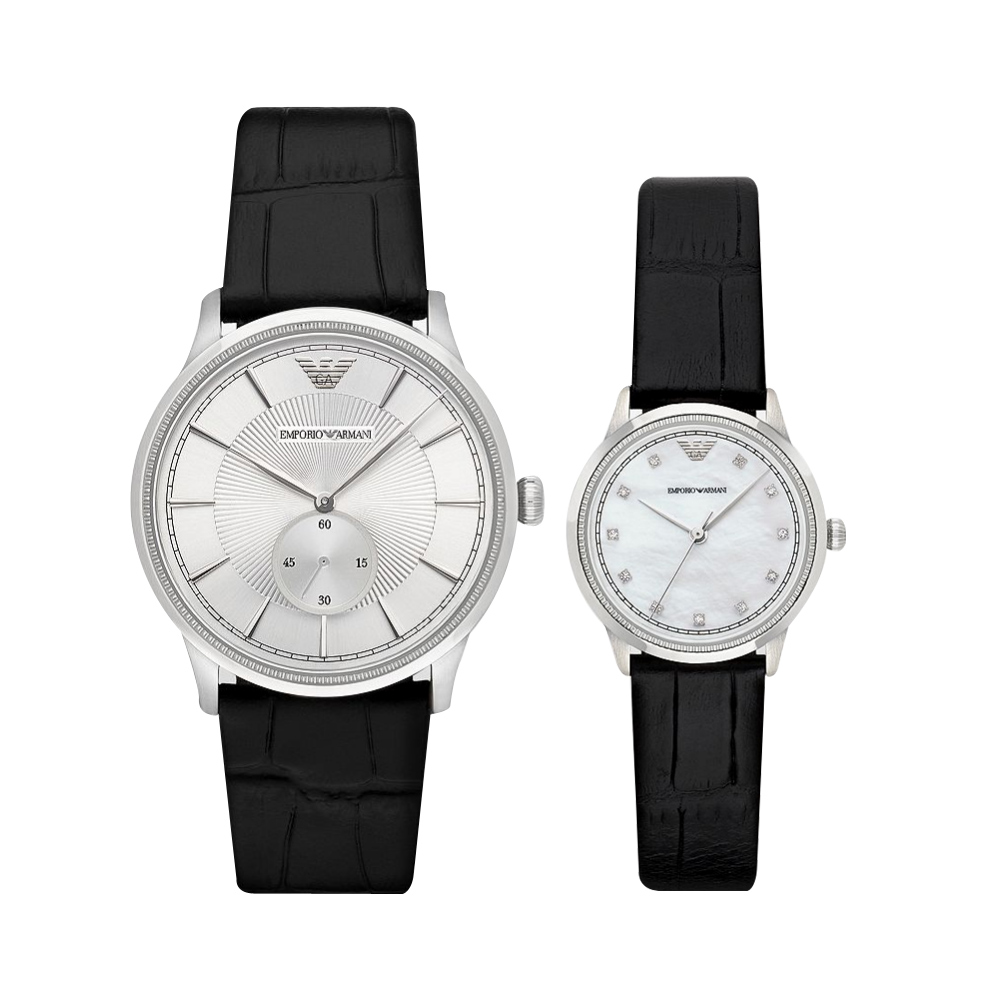 EMPORIO ARMANI 亞曼尼都會時尚對錶 AR9111-銀x黑/41+30mm
