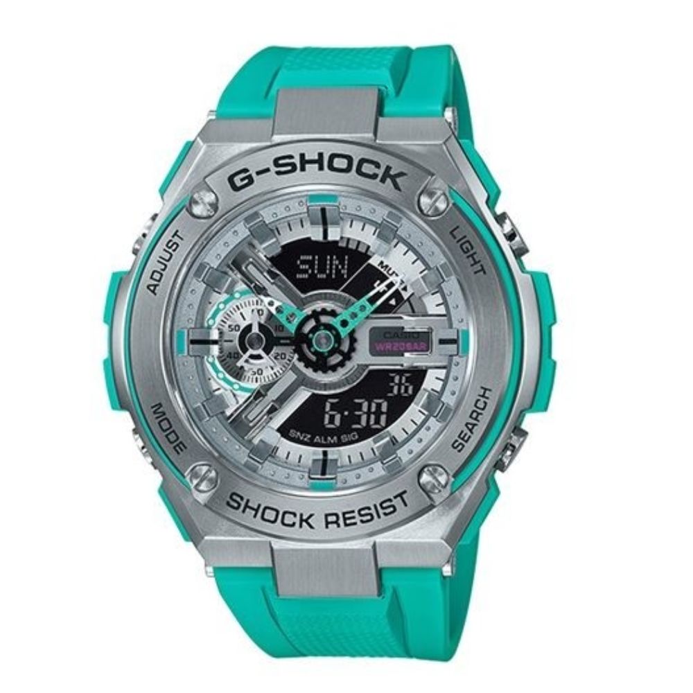 CASIO 卡西歐 G-SHOCK 絕對強悍武士概念休閒錶 藍綠 GST-410-2A
