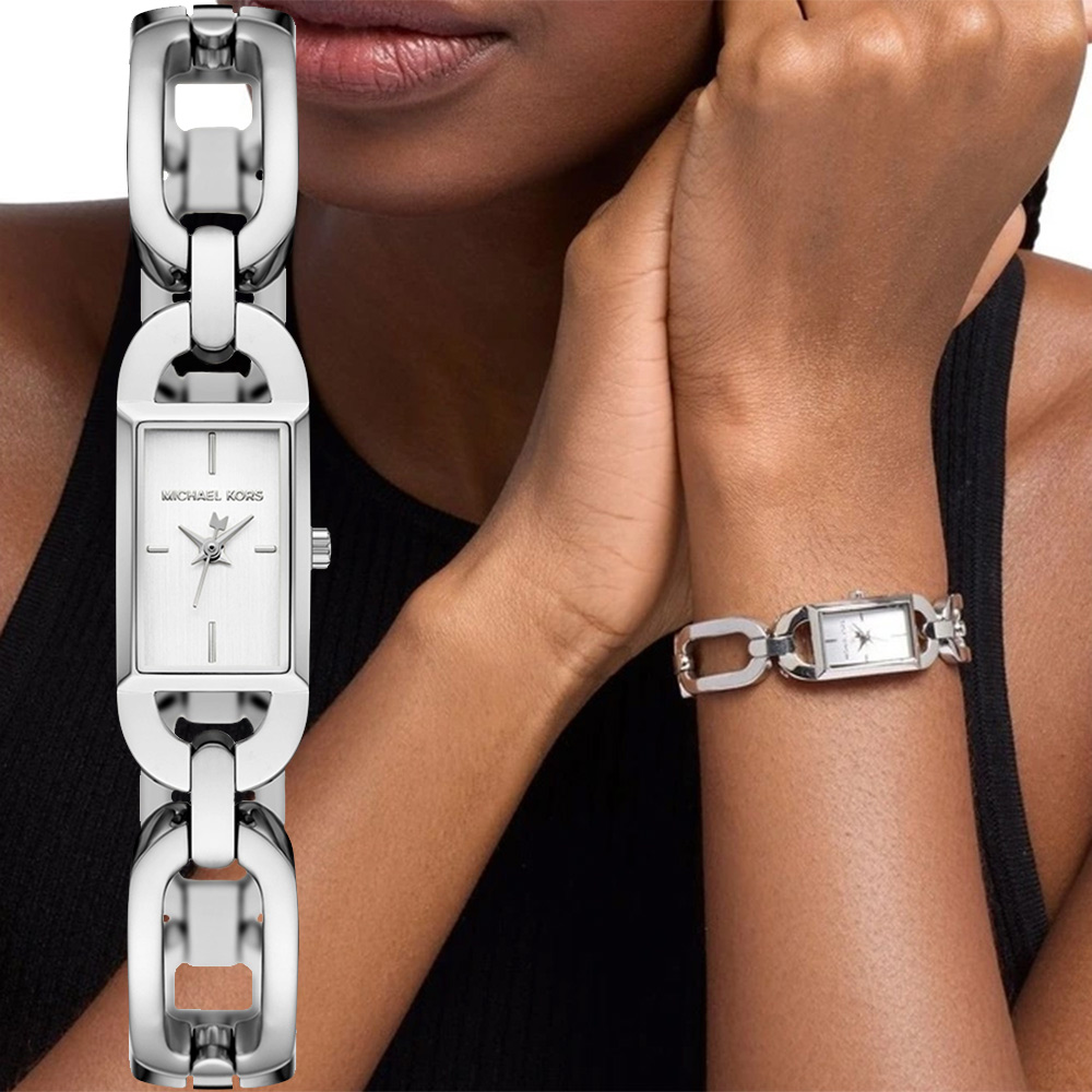Michael Kors MK Empire 時尚手環式古典方形女錶-銀/15x22mm MK7650