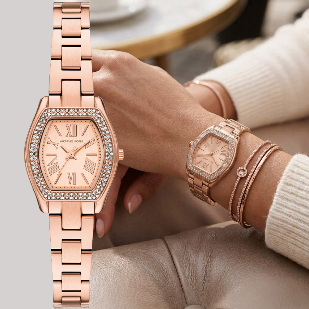 Michael Kors MK Chelsea 晶鑽酒桶型小錶徑女錶-玫瑰金/25mm MK7619