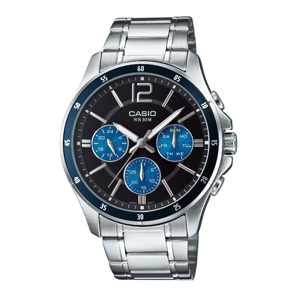 CASIO 卡西歐 日常簡約 三眼錶款_MTP-1374D-2AV_藍_43.5mm