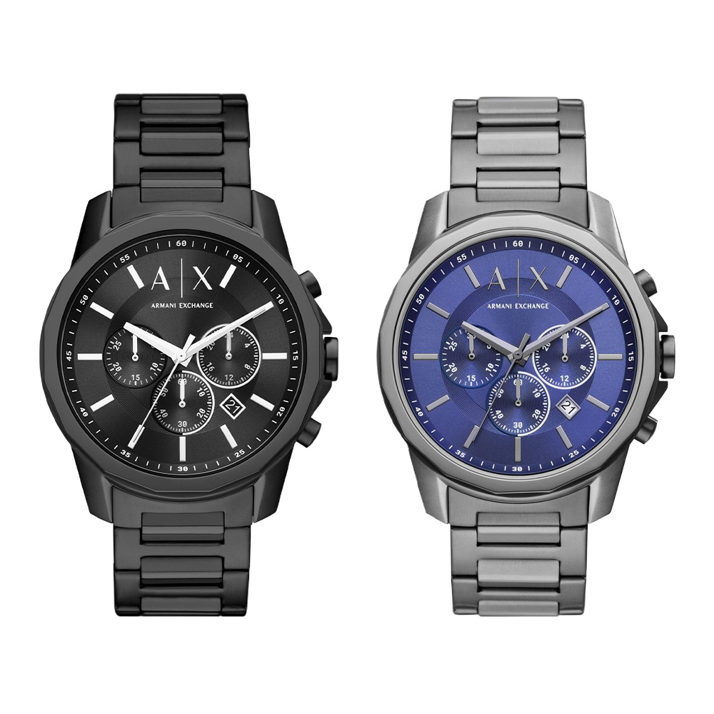 Armani Exchange 經典商務運動風格 真三眼計時 日期顯示 不鏽鋼錶帶 44mm 男士腕錶