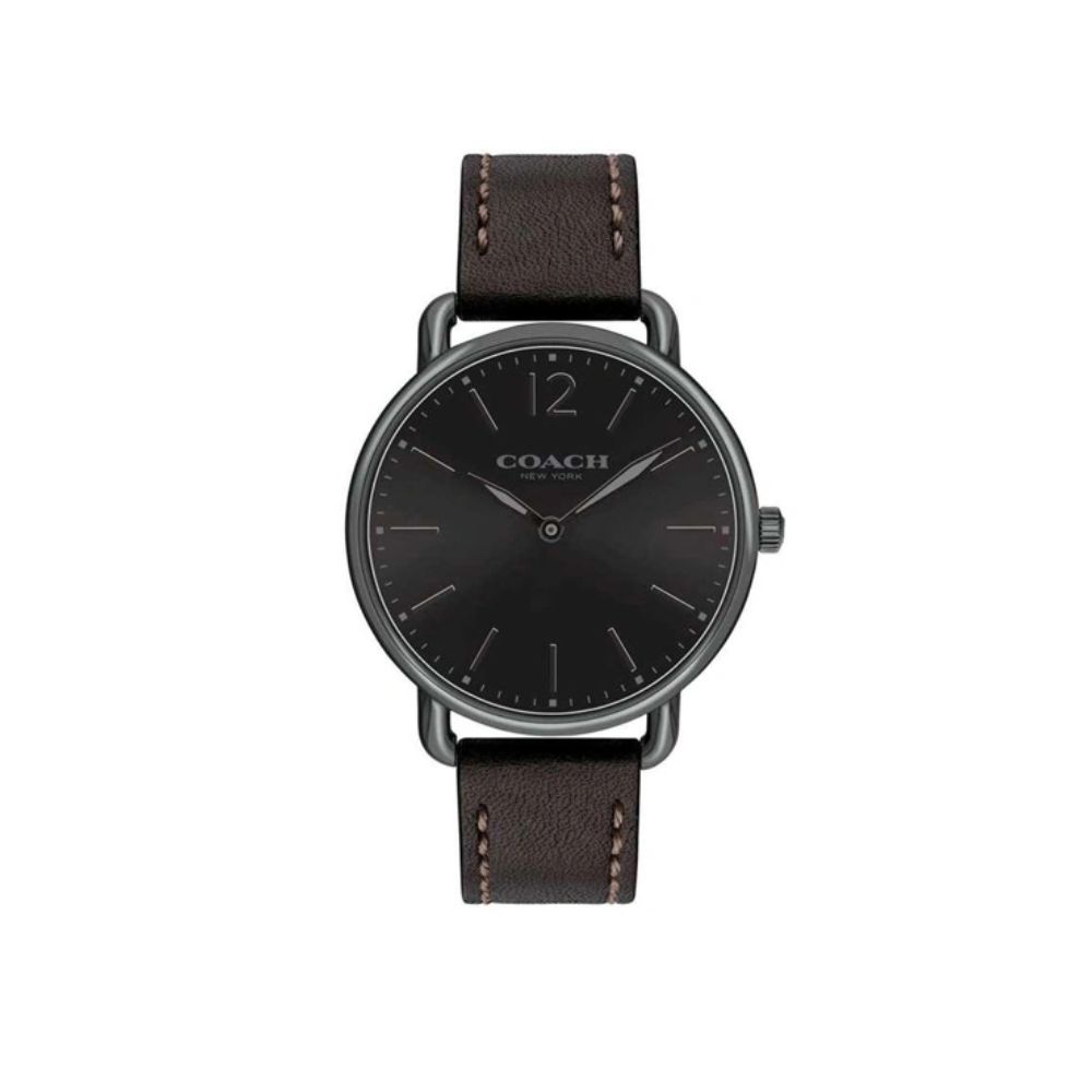 COACH 蔻馳 黑色錶盤 皮格材質錶帶 14602346