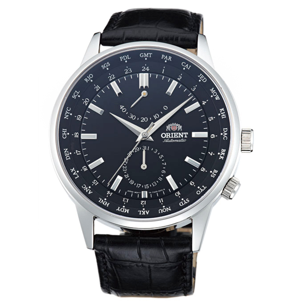 ORIENT 東方錶 WORLD TIME系列 世界時間機械錶-黑色/43.5mSFA06002B