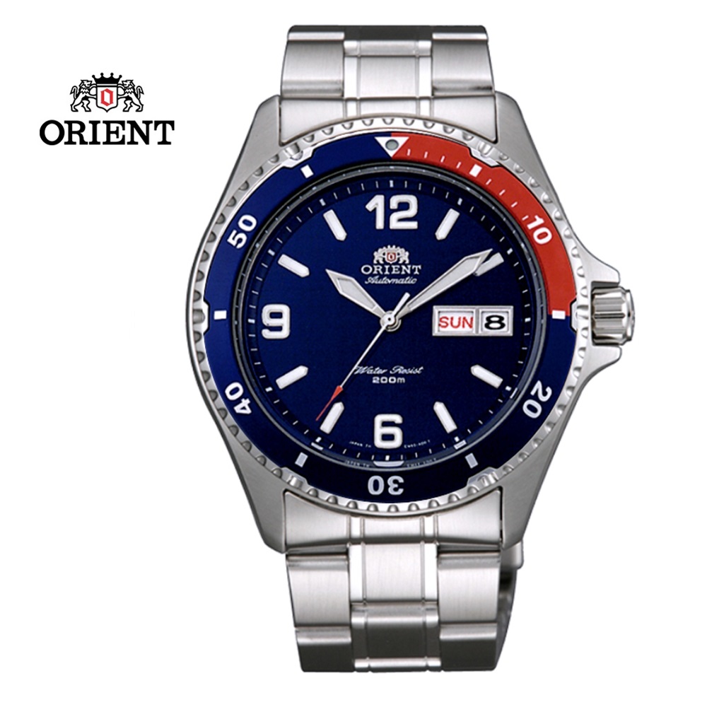 "ORIENT 東方錶 WATER RESISTANT系列 200m潛水機械錶  鋼帶款FAA02009D藍色 - 41.5mm "
