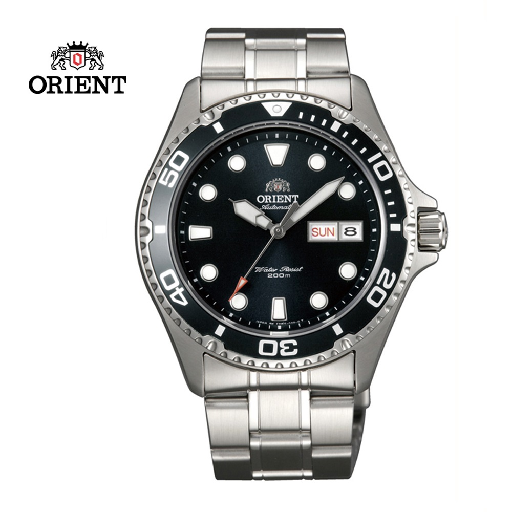 ORIENT 東方錶 WATER RESISTANT系列 200m潛水機械錶 鋼帶款 黑色 FAA02004B - 41.5 mm