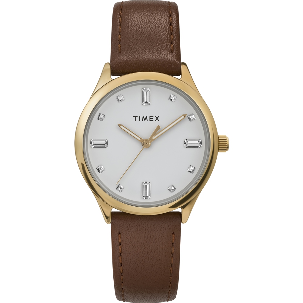 TIMEX 天美時 復刻系列 32毫米透明水晶仕女手錶 ( 咖啡TXTW2V76500)