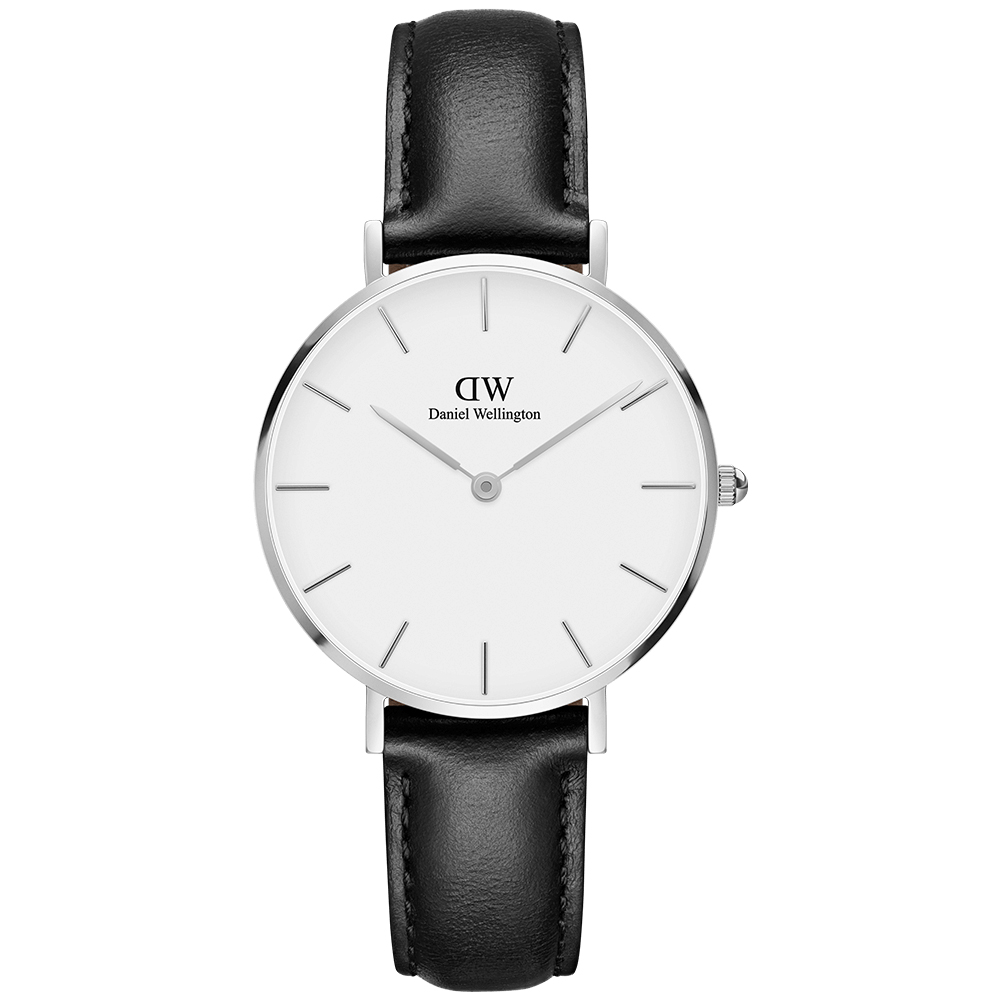 Daniel Wellington 經典雪菲爾黑色皮帶腕錶-銀框/32mm(DW00100186)