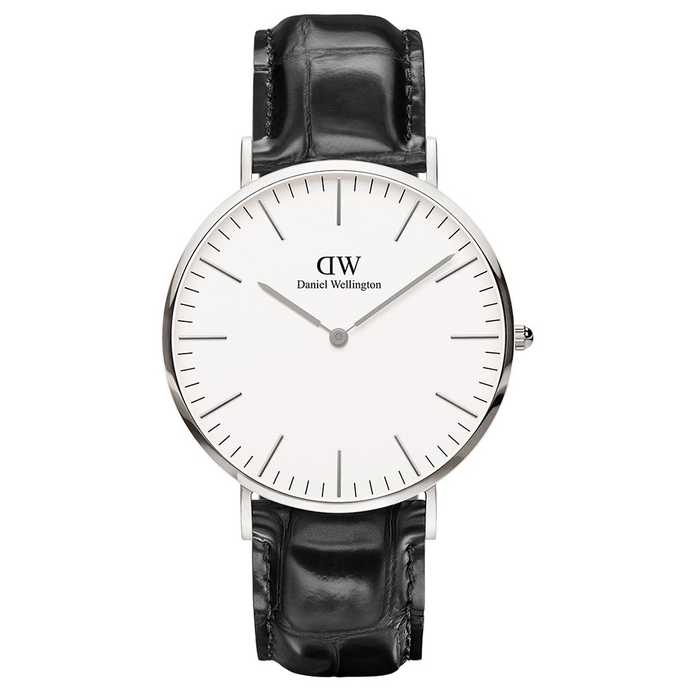 Daniel Wellington 時尚雷丁壓紋皮帶石英腕錶-銀框/36mm(0214DW)