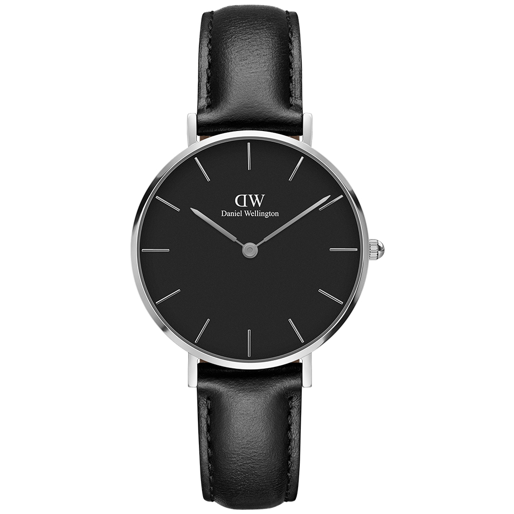 Daniel Wellington 經典雪菲爾黑色皮帶腕錶-銀框/32mm(DW00100180)