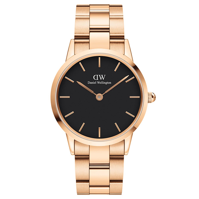 Daniel Wellington Iconic DW00100210 簡約時尚 鋼錶帶女錶 黑/玫瑰金 36mm DW女錶