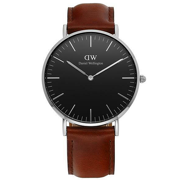【Daniel Wellington】經典淺紅咖啡皮革腕錶-銀框/36mm(DW00100142)