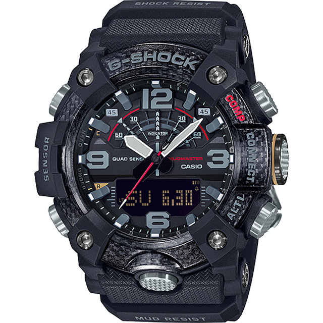 CASIO 卡西歐】G-SHOCK MUDMASTER 戶外探險多功能藍牙橡膠腕錶/黑(GG