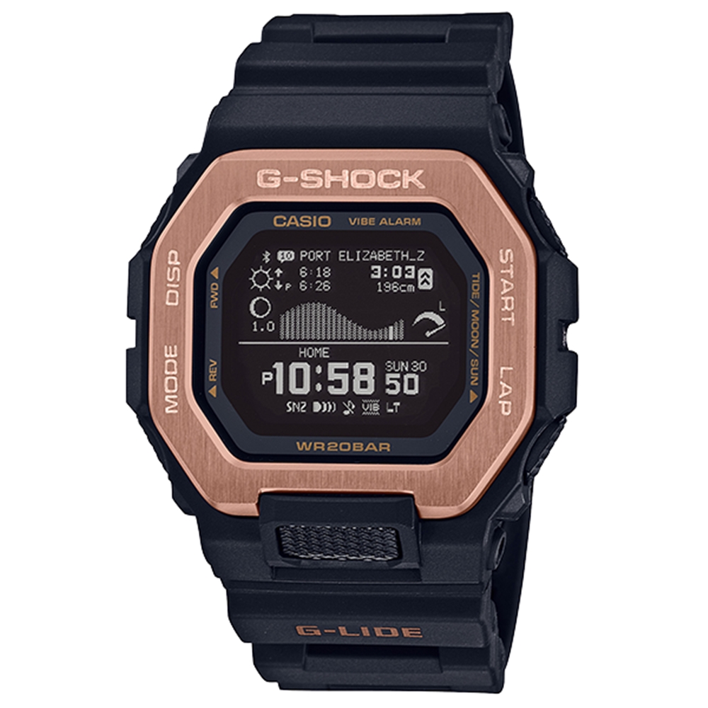 CASIO 卡西歐】G-SHOCK 極限運動G-LIDE 藍芽電子錶(黑/玫瑰金GBX-100NS