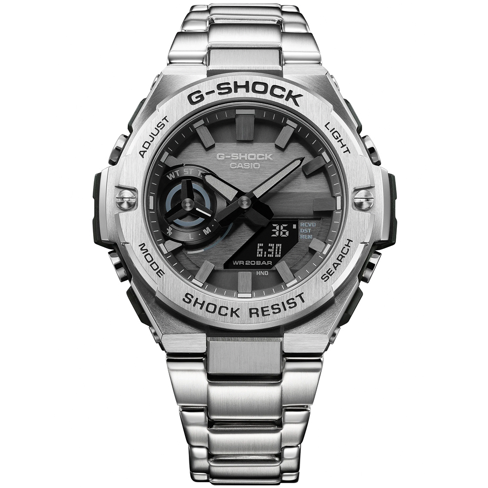 CASIO 卡西歐G-SHOCK 太陽能碳核心防護藍牙雙顯手錶GST-B500D-1A1