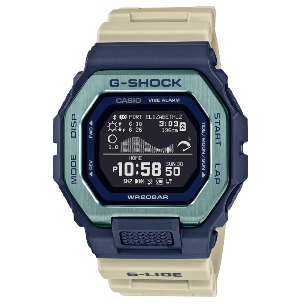 CASIO 卡西歐】G-SHOCK G-LIDE系列經典設計衝浪者潮汐電子錶_白X藍GBX