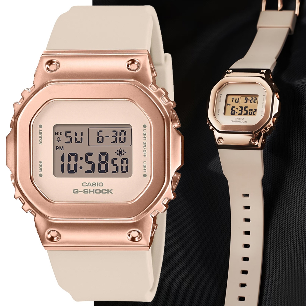 CASIO卡西歐 G-SHOCK WOMEN 金屬錶殼 玫瑰金方形電子錶 (GM-S5600PG-4)