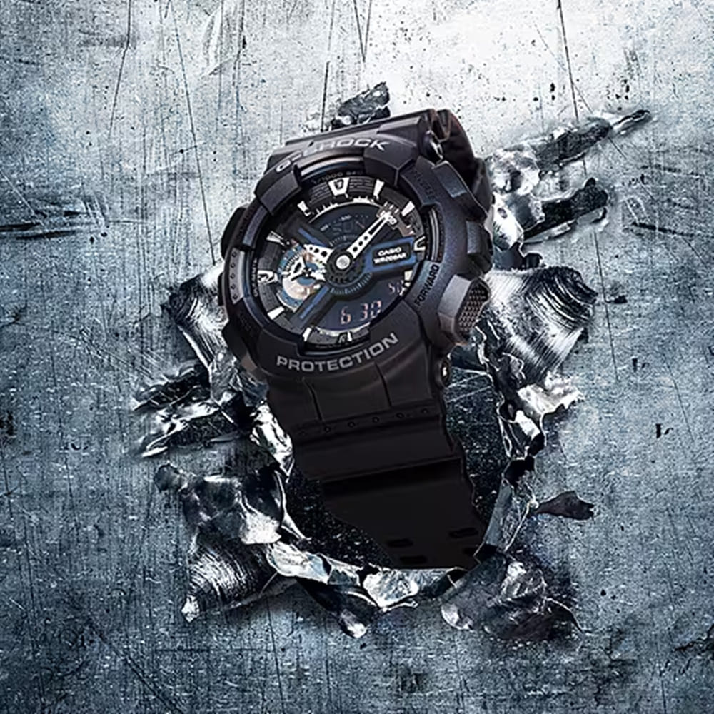 CASIO 卡西歐G-SHOCK 重型戰匠百搭黑雙顯限定錶款GA-110-1B_51.2mm