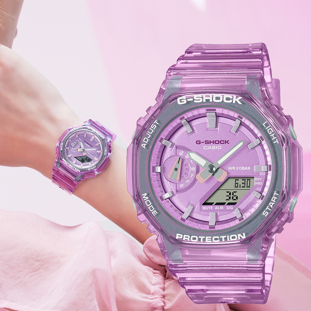 CASIO 卡西歐 G-SHOCK 半透明系列八角造型計時錶/紫/GMA-S2100SK-4A