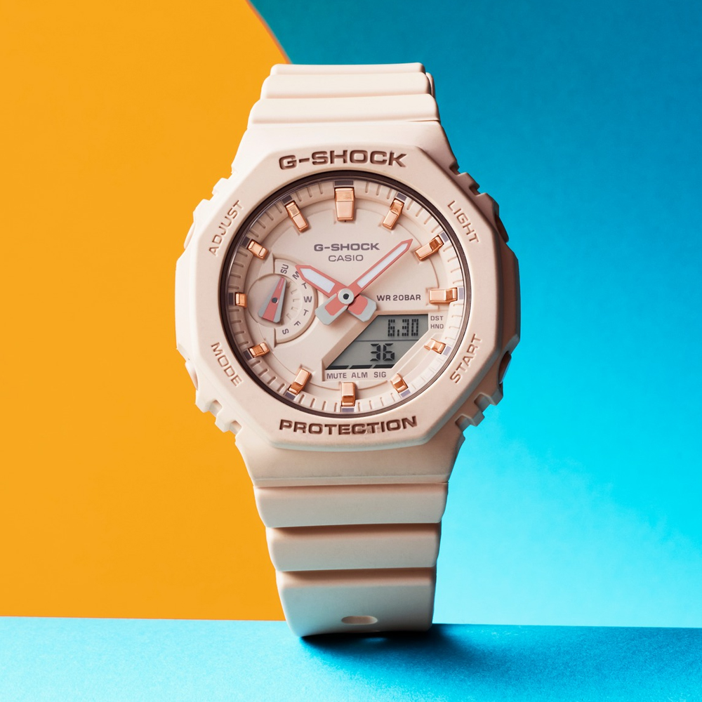 CASIO 卡西歐 G-SHOCK 極簡風八角造型計時錶/粉紅/GMA-S2100-4A