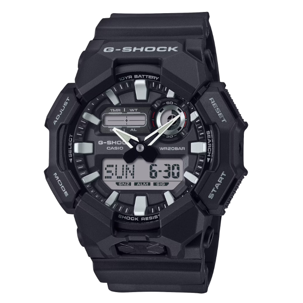 CASIO 卡西歐G-SHOCK 重型戰匠百搭黑雙顯限定錶款GA-110-1B_51.2mm